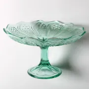 Pressed Glass Pedestal Bowl / Vintage Georgia Green Fruit Bowl / Ukraine /
