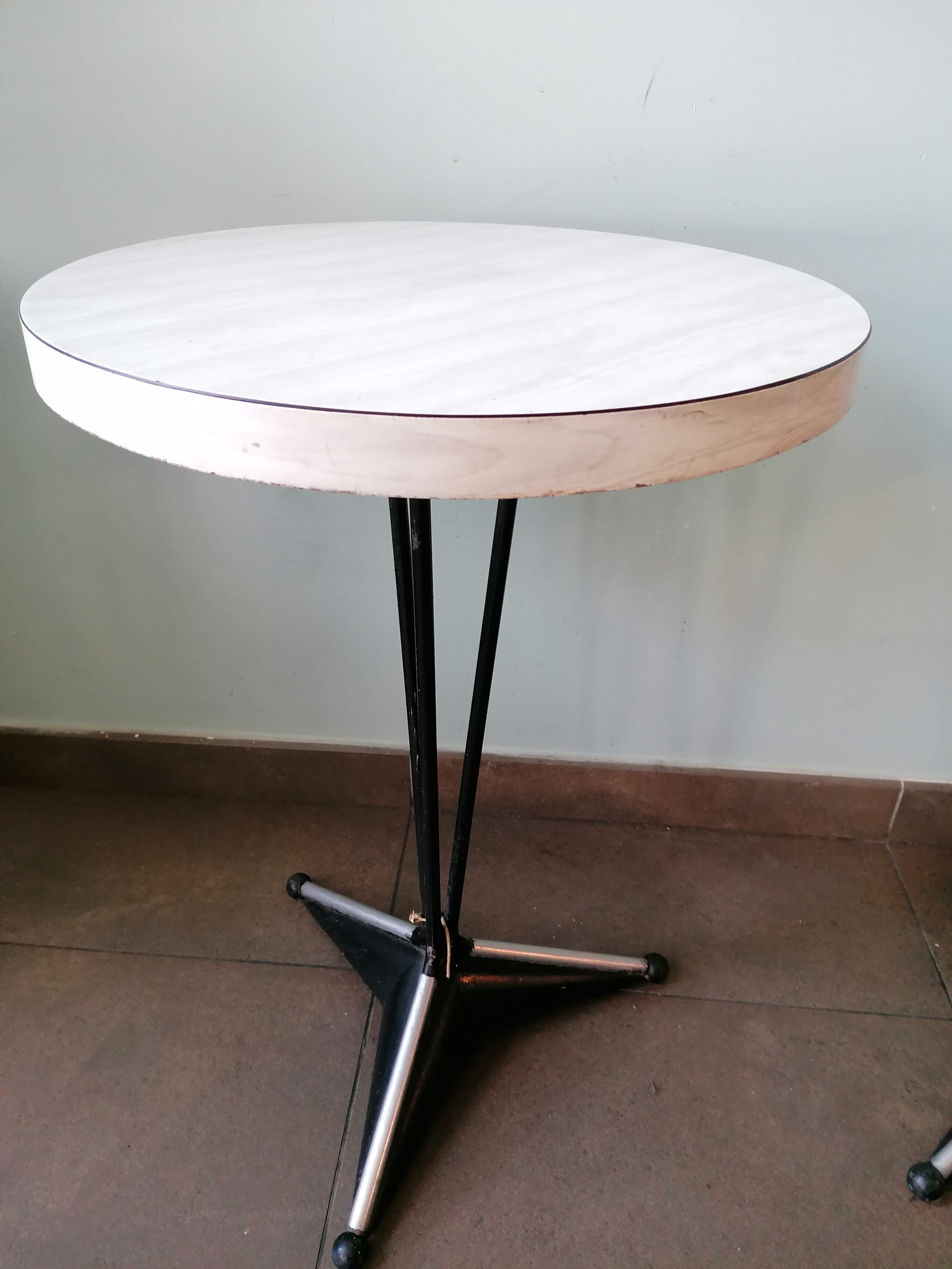 Pair of round vintage bistro tables, pedestal table
