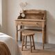 Bureau / coiffeuse ancienne en bois brut avec étagère