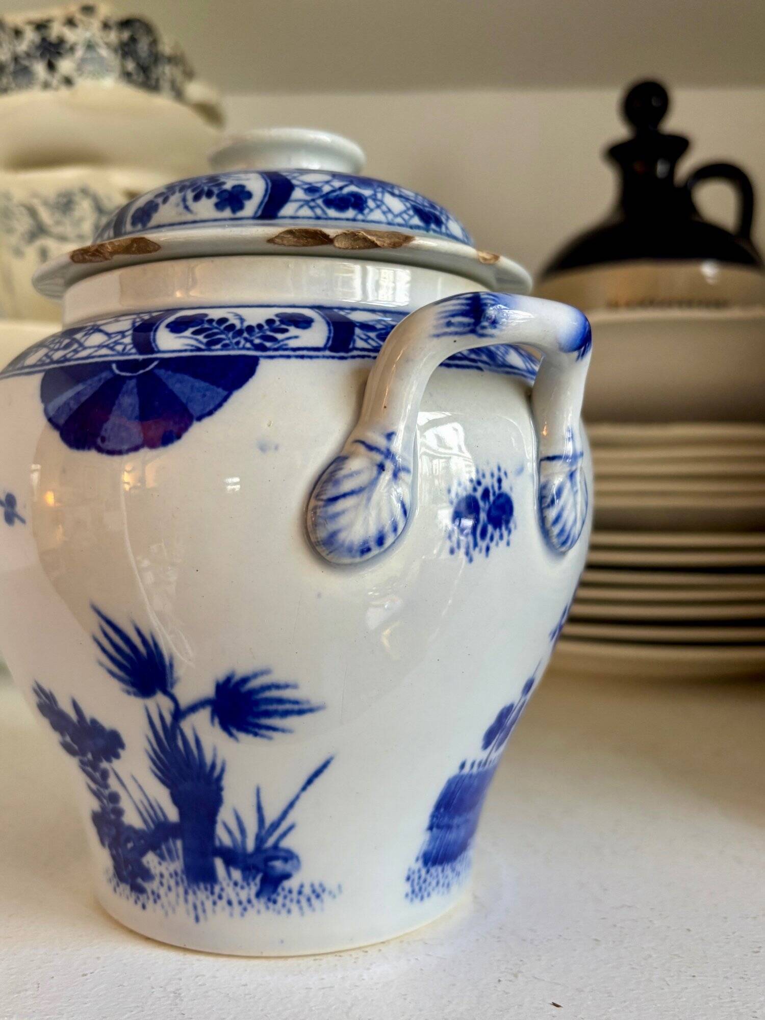 Creil and Montereau sugar pot in blue earthenware, "Japan" service circa 1895
