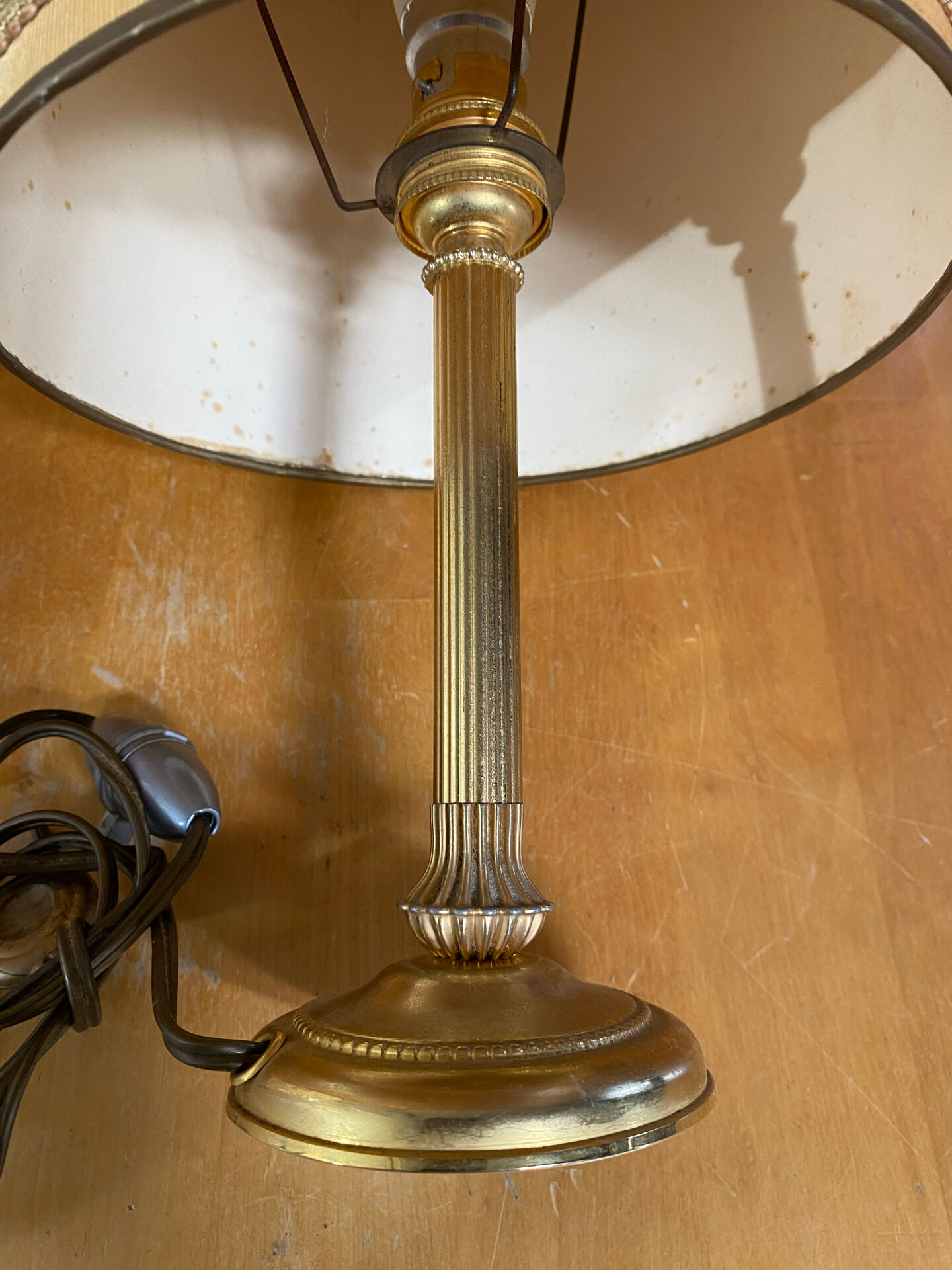 Pair of Empire Style Table Lamps Column Shape Golden Metal Vintage France