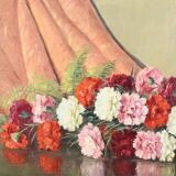 Grande Huile sur Toile « Bouquet de Pivoines » de P. Dolzan – 1930