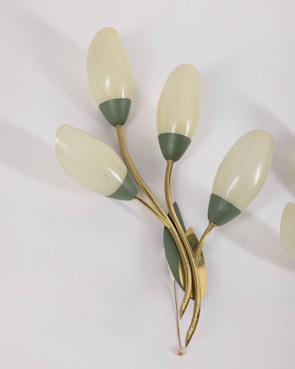 Set of 3 Vintage 1950s Wall Sconces in Floral Style, Italian Design