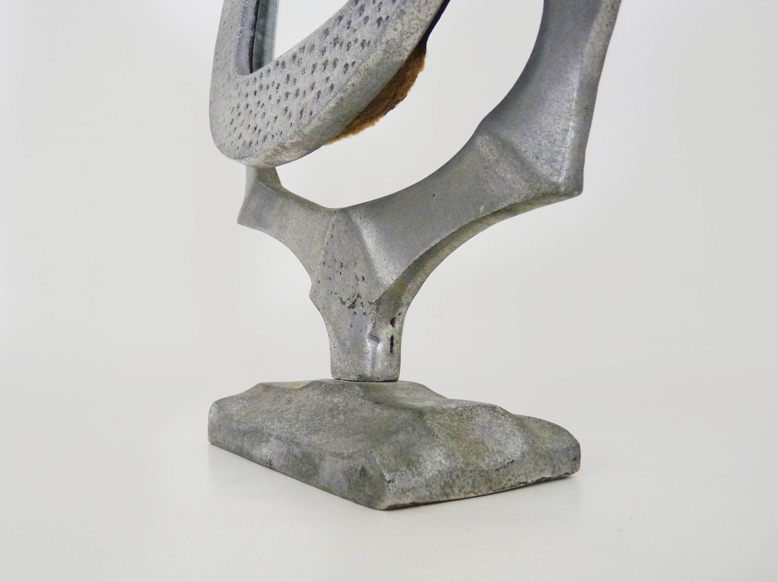 Old large Psyche Gothic table mirror in cast aluminum, Brutalist Mexican style. 70