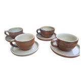 Set of 4 teacups and stoneware saucers