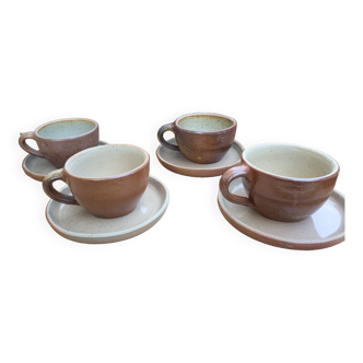 Lot de 4 tasses à café et sous-tasses en grès