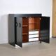 Midcentury Modern Brutalist Highboard Bar Cabinet In Black Lacquered Wood And Chrome, Belgium 1970s