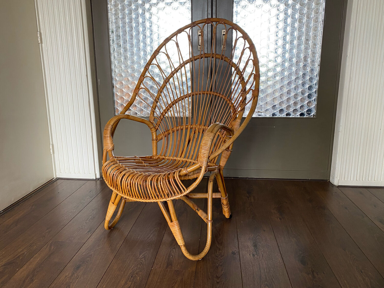 Fauteuil en rotin et bambou du milieu du siècle, années 1950