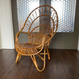 Fauteuil en rotin et bambou du milieu du siècle, années 1950