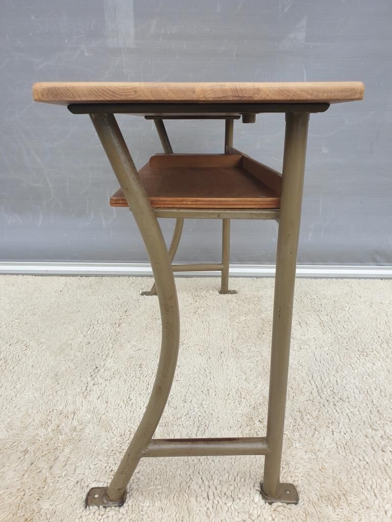 Double desk of schoolboy wood metal vintage curved base