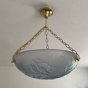 Art Deco vasque in glass pressed blue floral decoration France 1930
