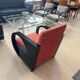 Art Deco Club Chair, Black Lacquer and Red Fabric, France circa 1930