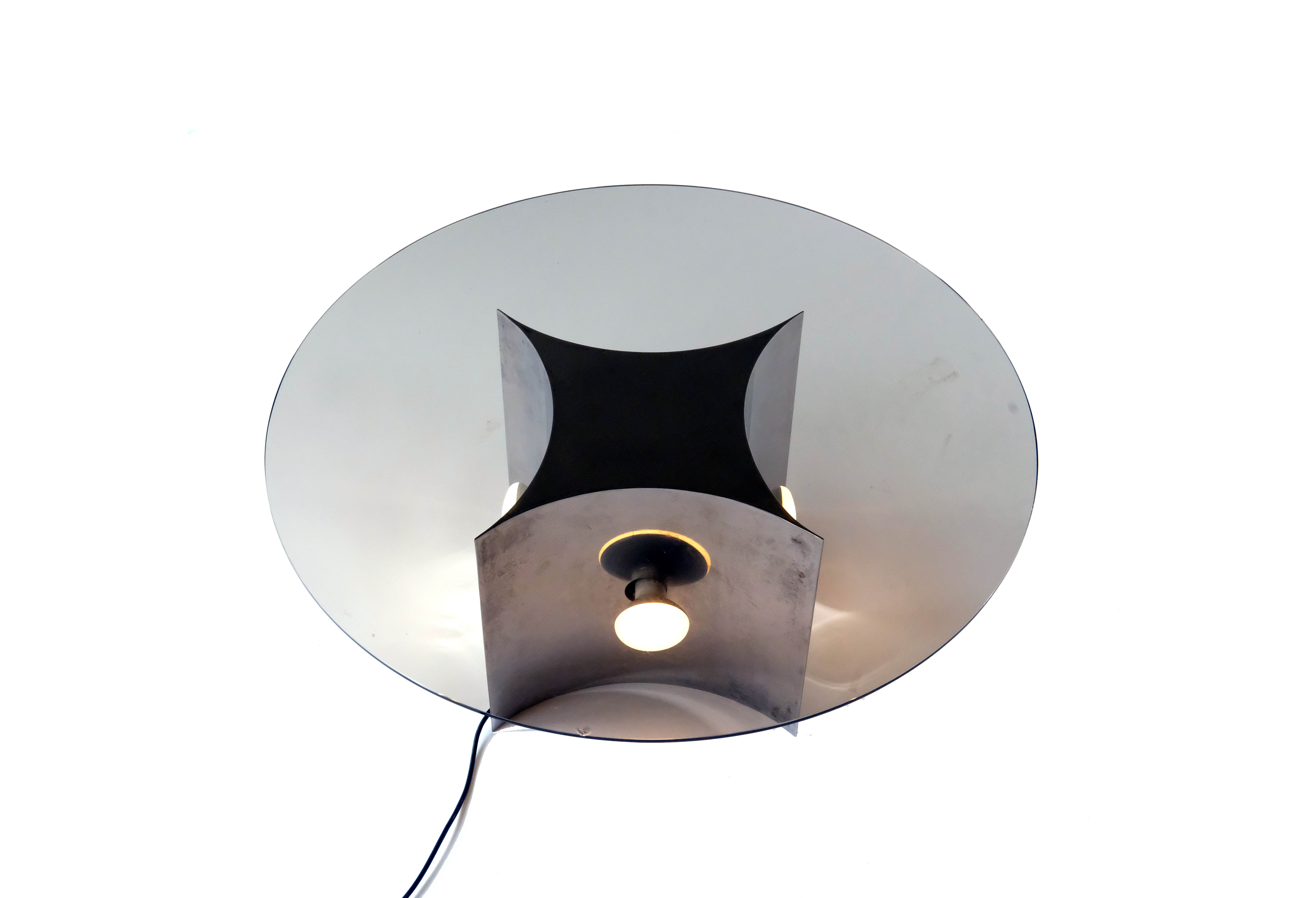Modern Italian Coffe Table with Smoked Glass Top & Chromed Lamp, 1970's
