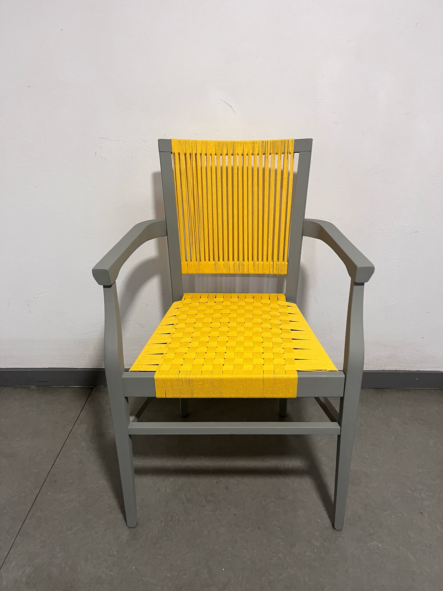 Revisited vintage armchair – handmade yellow weaving