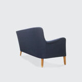 1940s three-seater sofa reupholstered in blue wool