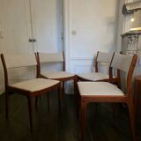 Set of 4 vintage teak and beige tweed chairs by Johannes Anderse