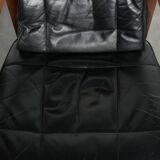 Black leather set of 4 Art Deco design dining chairs with armrests