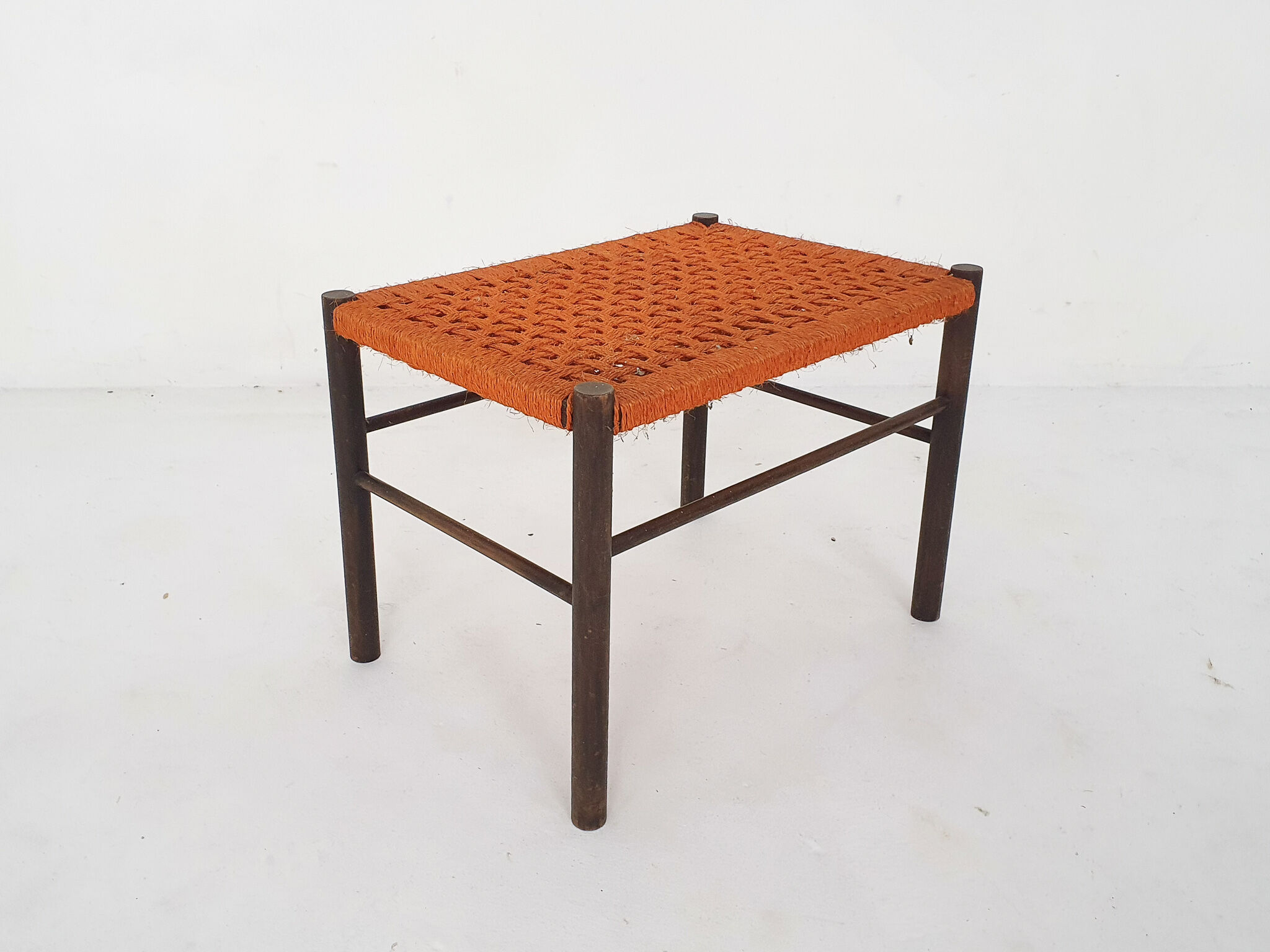 Mid-century sisal and wooden stool, The Netherlands 1950's