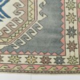 4x7 Vintage Oushak Area Rug, Beige & Grey Turkish Pattern Rug, 128x206 Cm