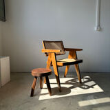 Brown solid wood stool flat circular seat