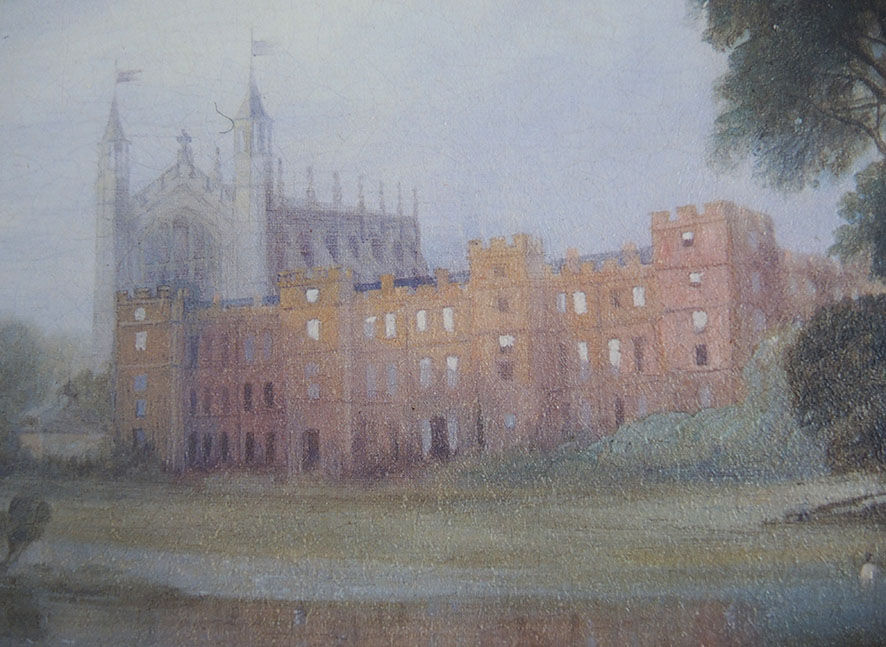 Old oil painting – the castle – gilded wood frame – barj-buzzoni collection