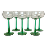 6 emerald green stemmed glasses