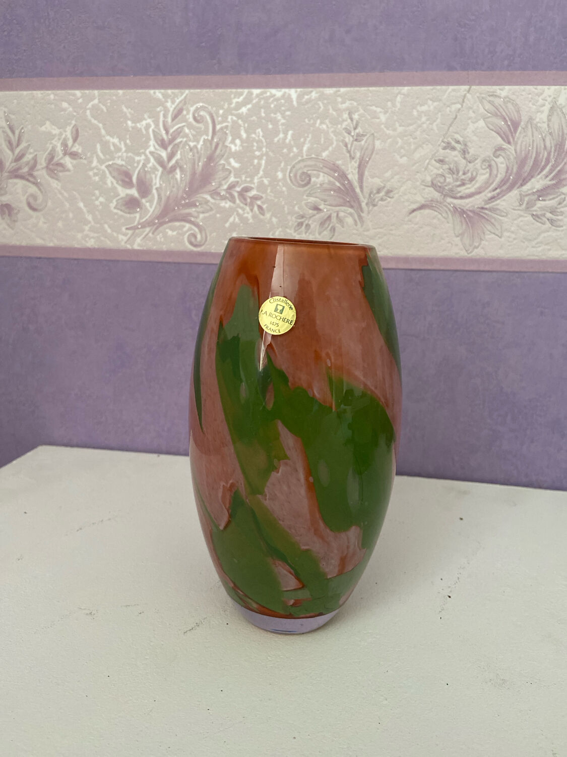 Coloured crystal vase La Rochère – France – pink and green