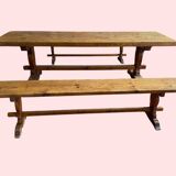 Oak monastery table with 2 original benches