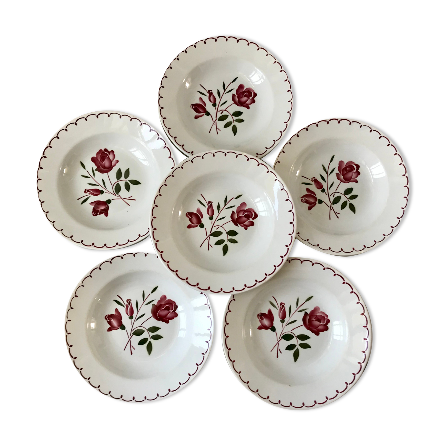 Set of 6 hollow plates Badonviller with flowers 30s