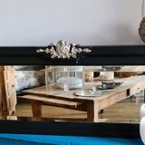 Miroir ancien glace biseautée noir moulures or blanc 125x43cm