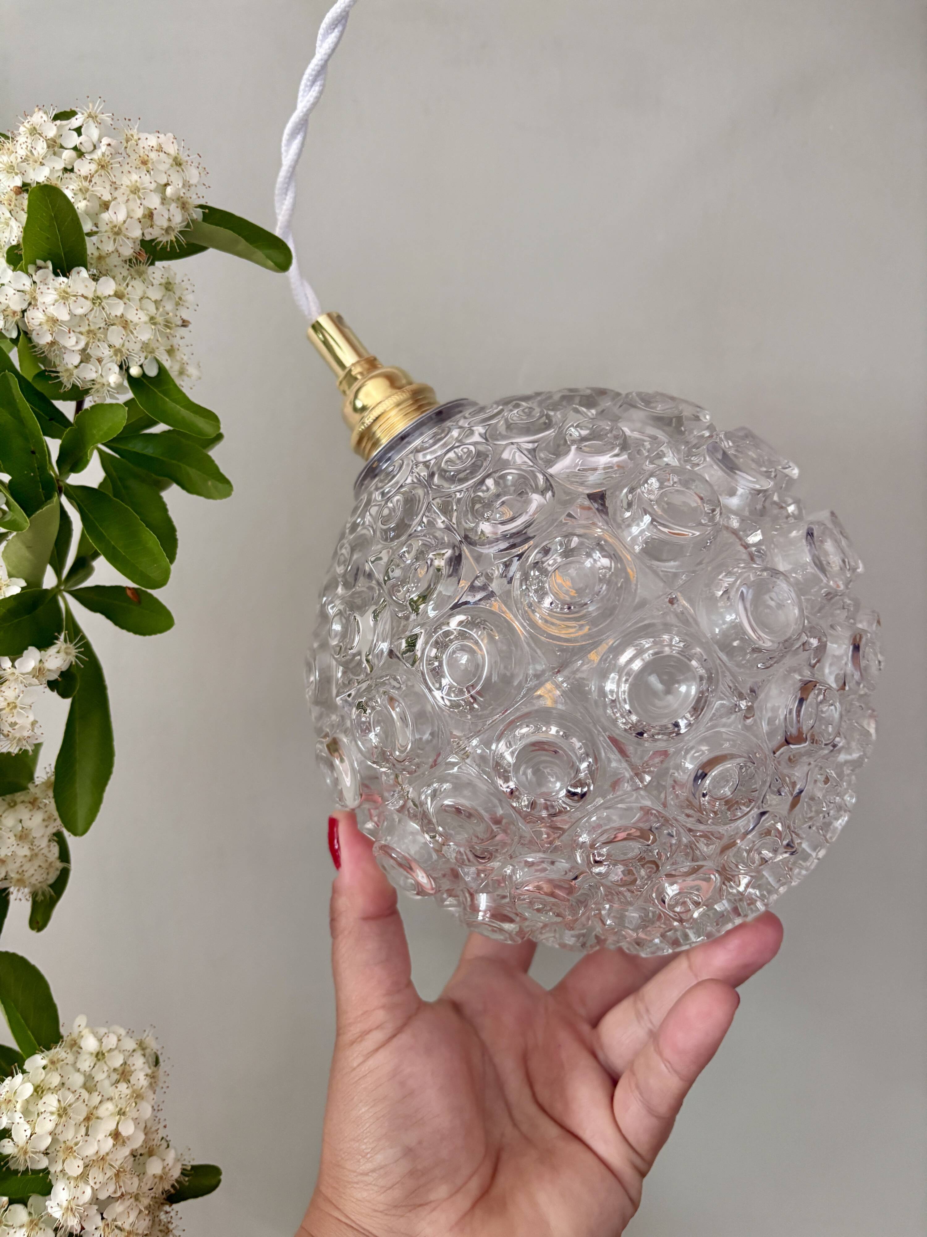 Vintage molded glass globe pendant light