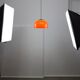 Mid-Century Italian Orange Glass and Brass Pendant Lamp