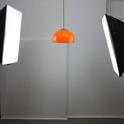 Mid-Century Italian Orange Glass and Brass Pendant Lamp