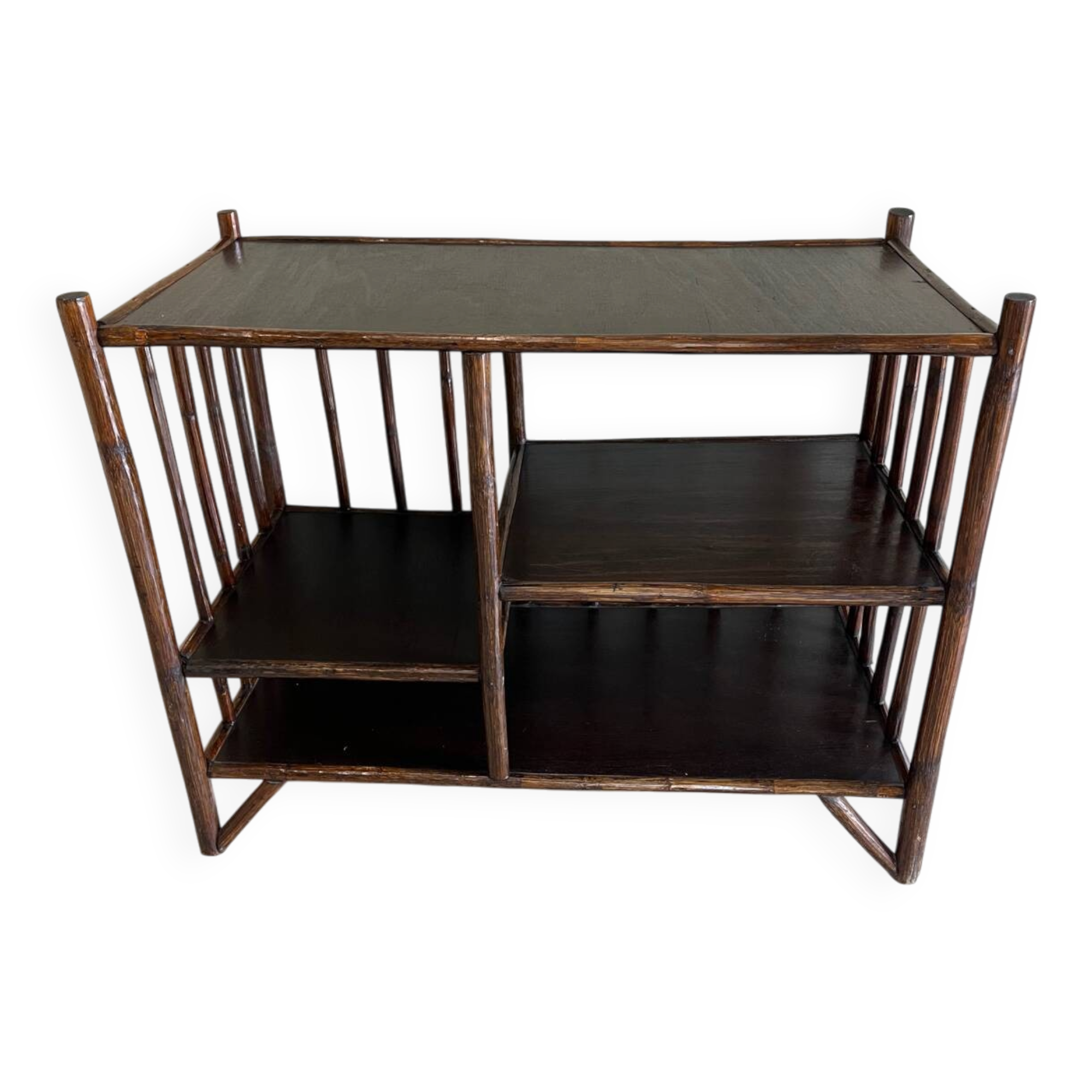 Brown rattan console shelf