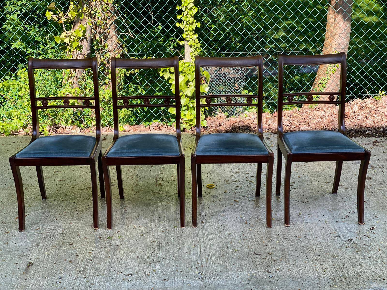 4 Louis Philippe walnut and blue velvet chairs