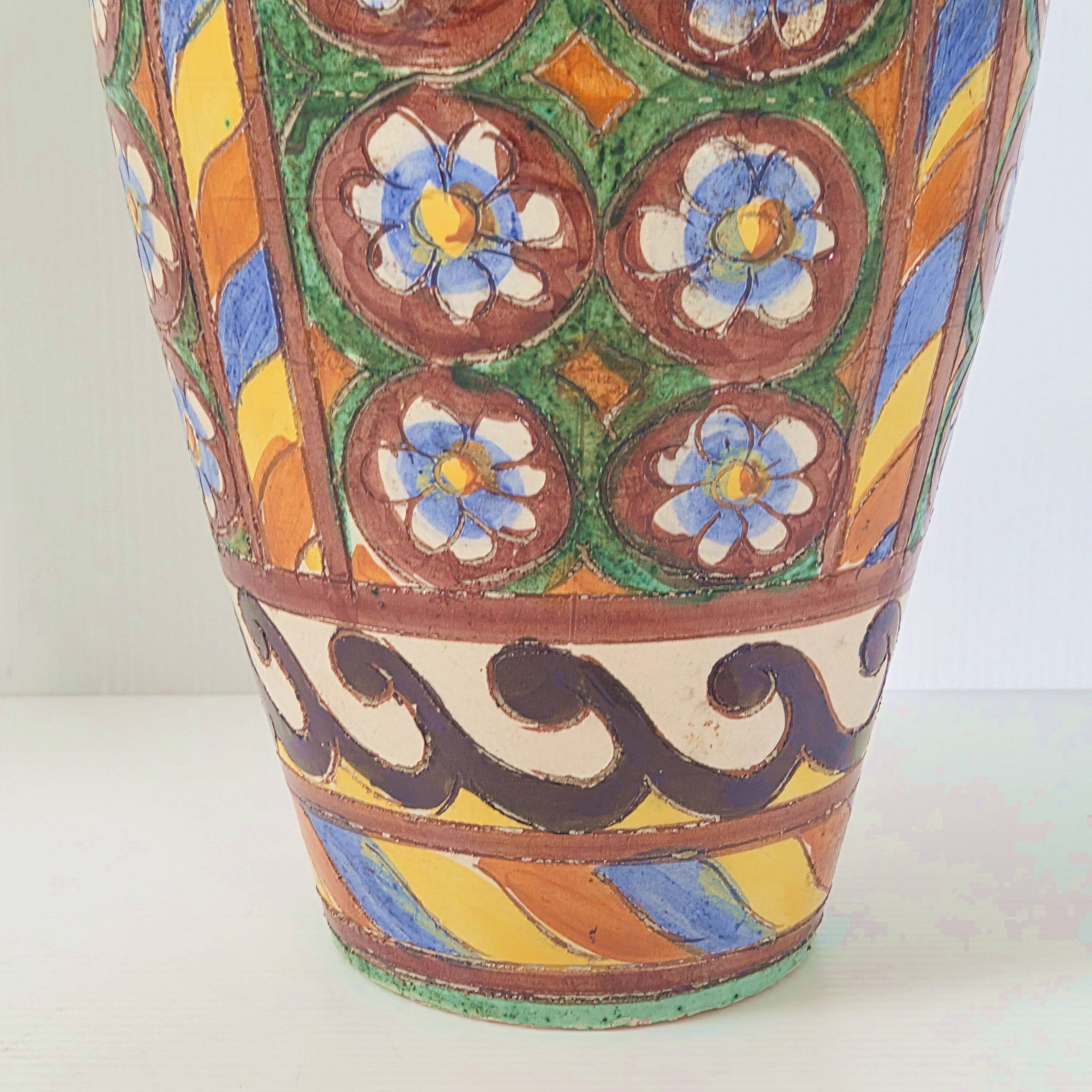 Vintage italian vase 1950 ceramic with floral decor signed b 1449 italy 50s 1950s