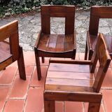 Brutalist Solid Pine Chairs Set of 4, 70s