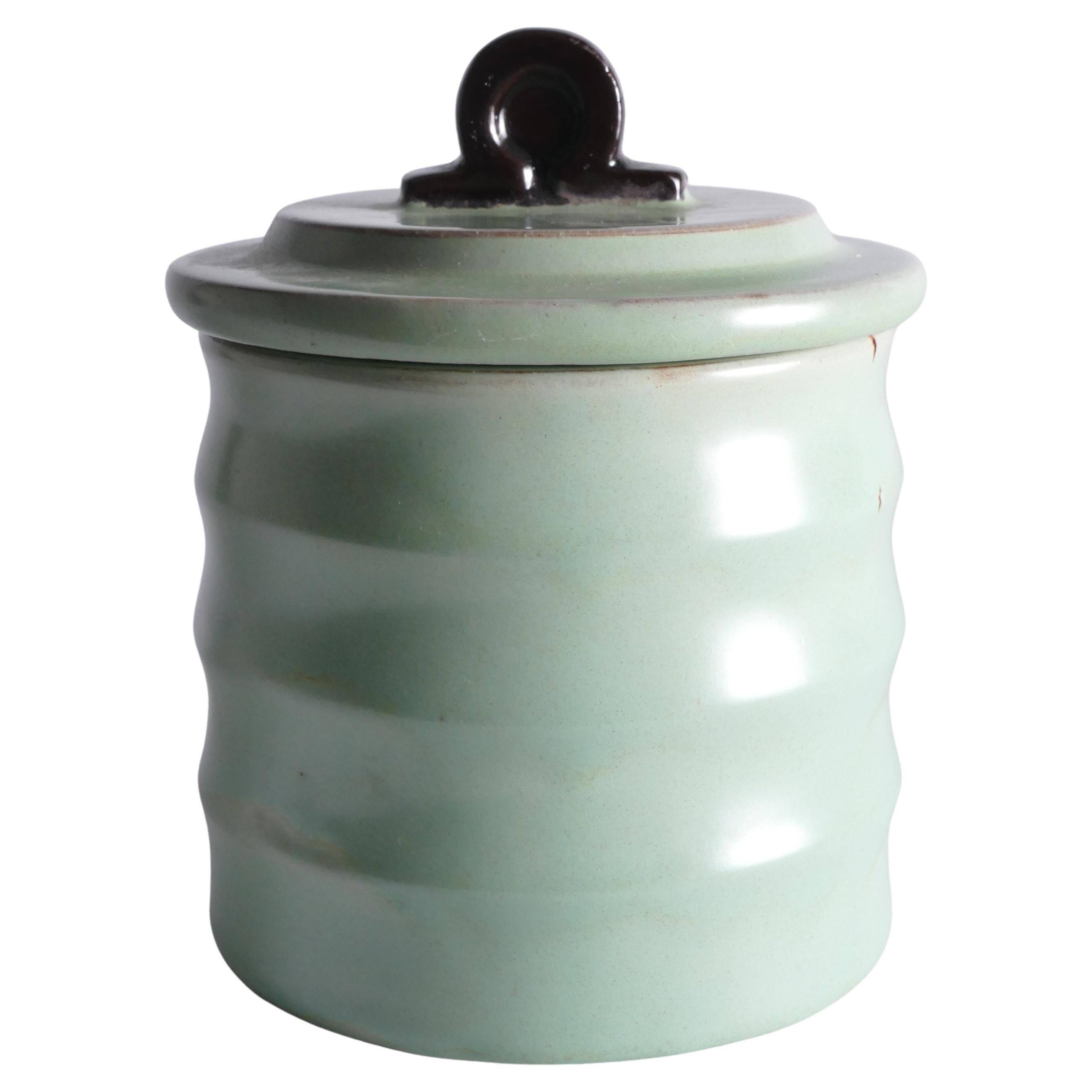 Art Deco Celadon Glazed Lidded Jar by Einar Luterkort for Upsala‑Ekeby, 1930s