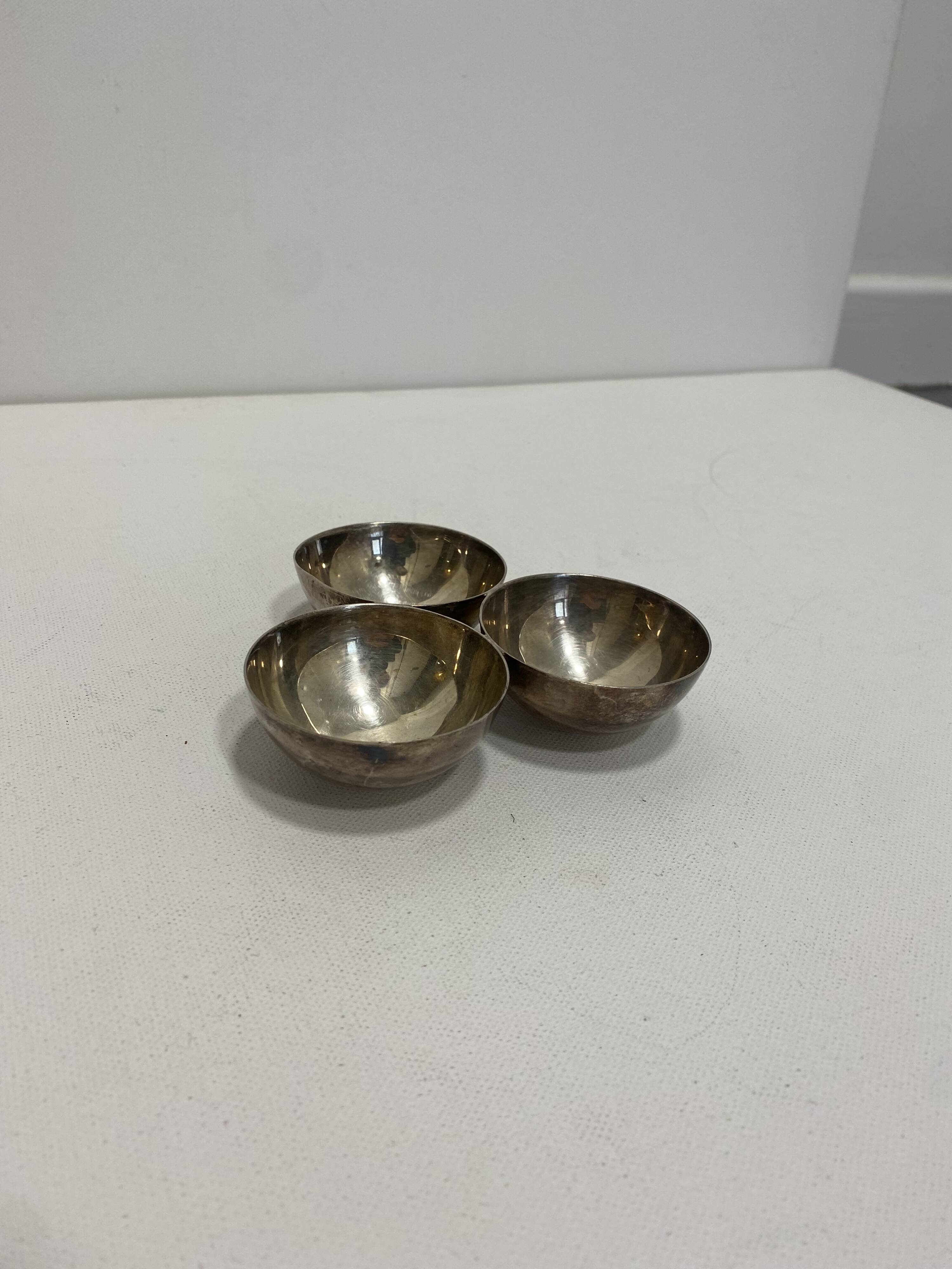 Silver Plated Triple Table Bowl Art Deco 1940s Salt & Pepper Sauce Egg Cup