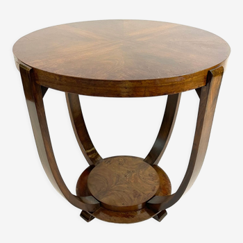 Round art deco side table in walnut 1920