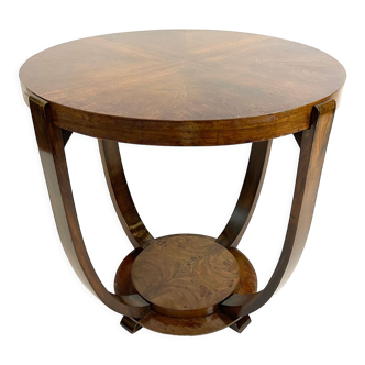 Round art deco side table in walnut 1920