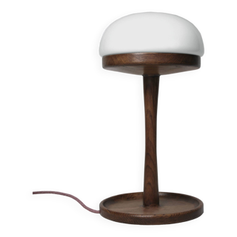 Solid oak lamp and opaline globe