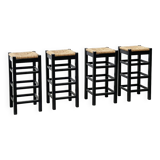 ensemble de quatre tabourets de bar en rotin et bois