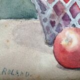 Nature Morte "vins et fruits " Aquarelle signé L.Roland