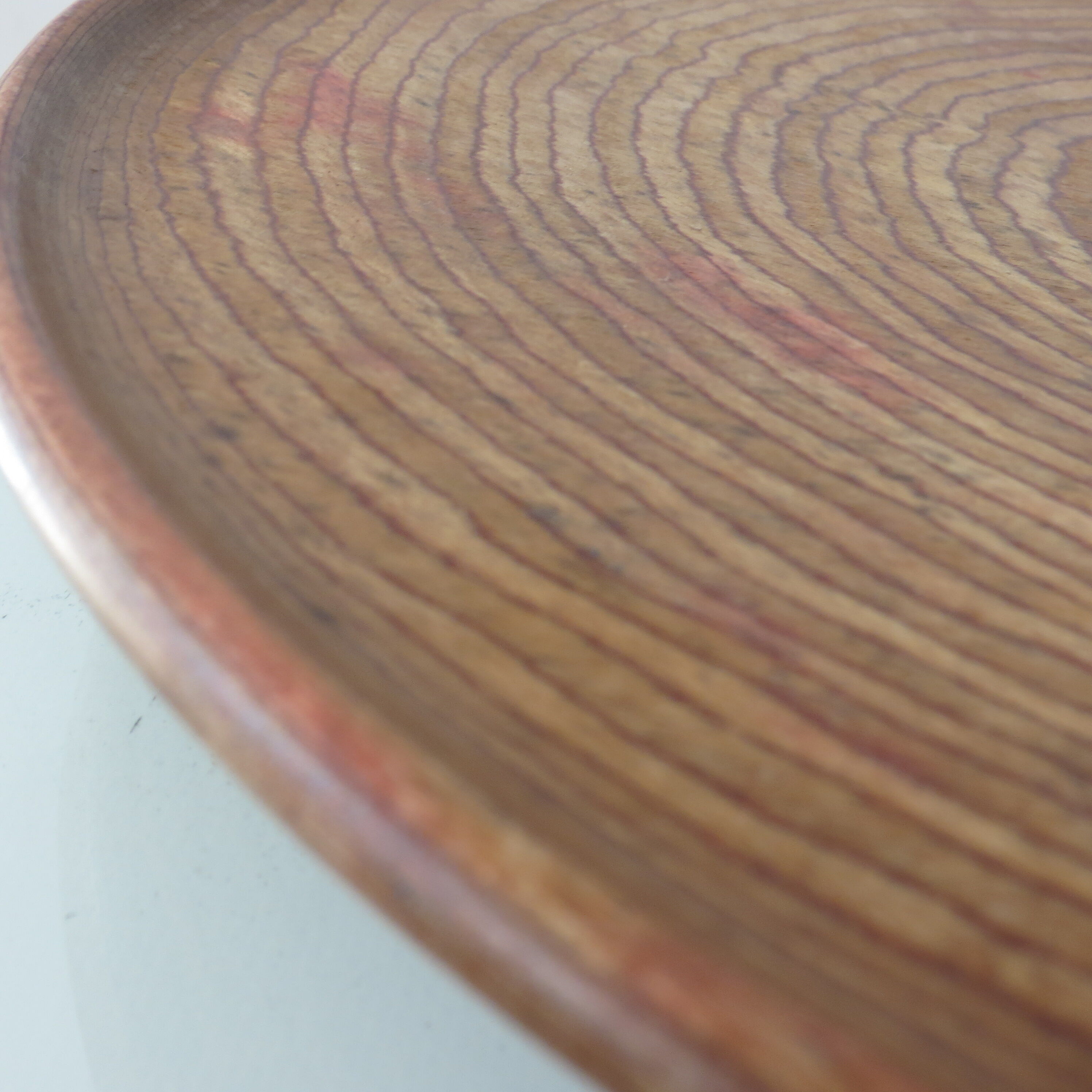 1950s wooden circular flat bowl plate pink beech