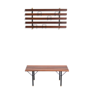 Ensemble de banc en palissandre avec portemanteau italia années 1970