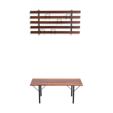 Ensemble de banc en palissandre avec portemanteau italia années 1970