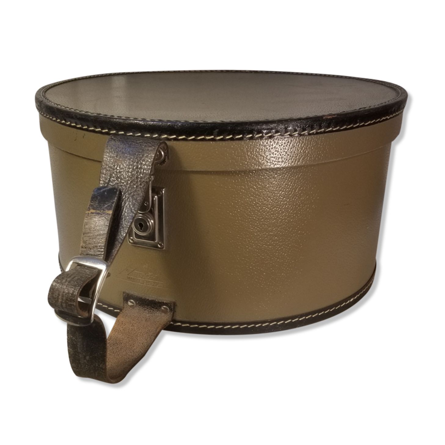Vintage German Hat Box - Prima Hartplatte - Round and Green Khaki