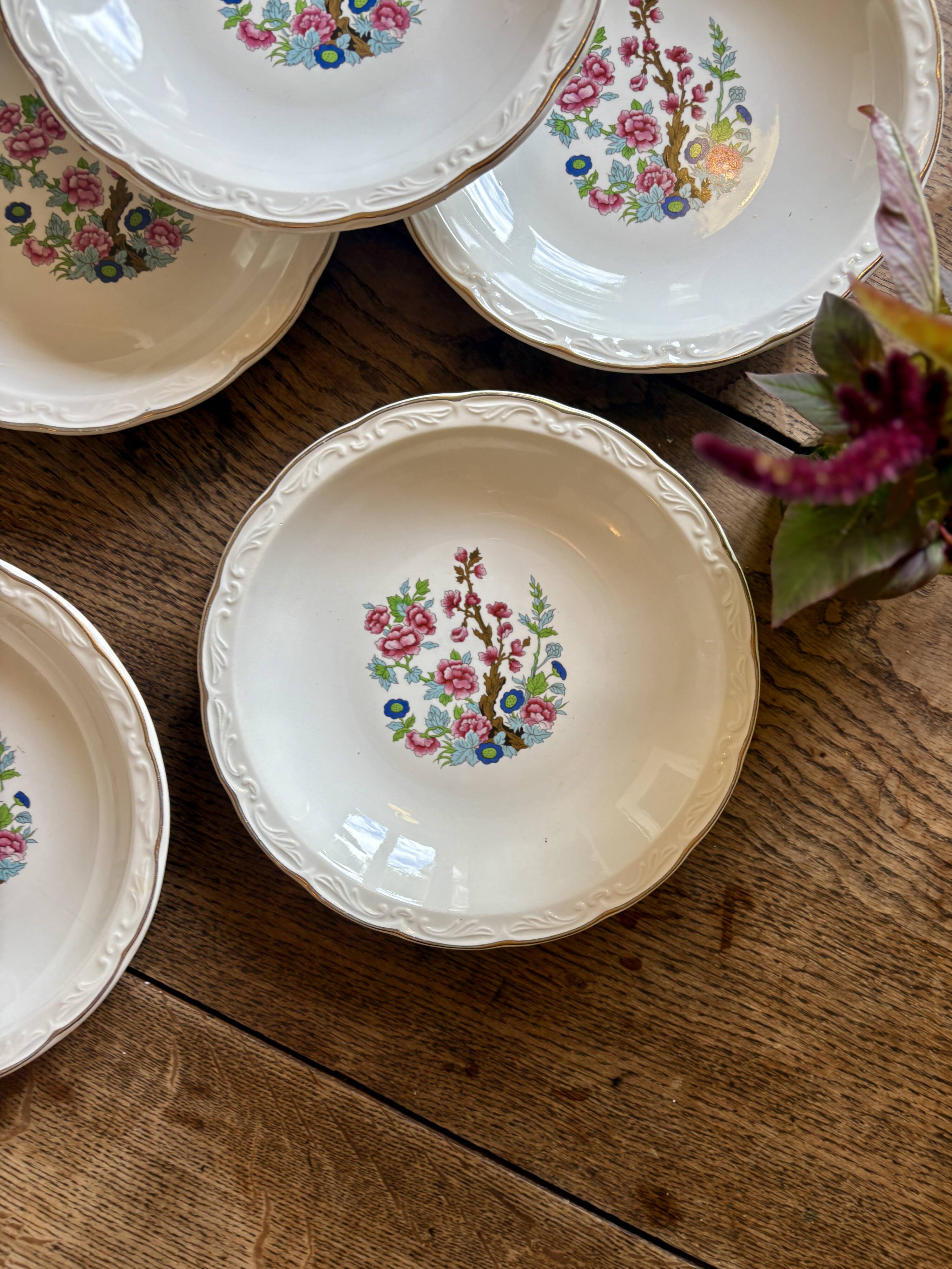 Set of 6 vintage soup plates, "Indian Tree" pattern by Digoin