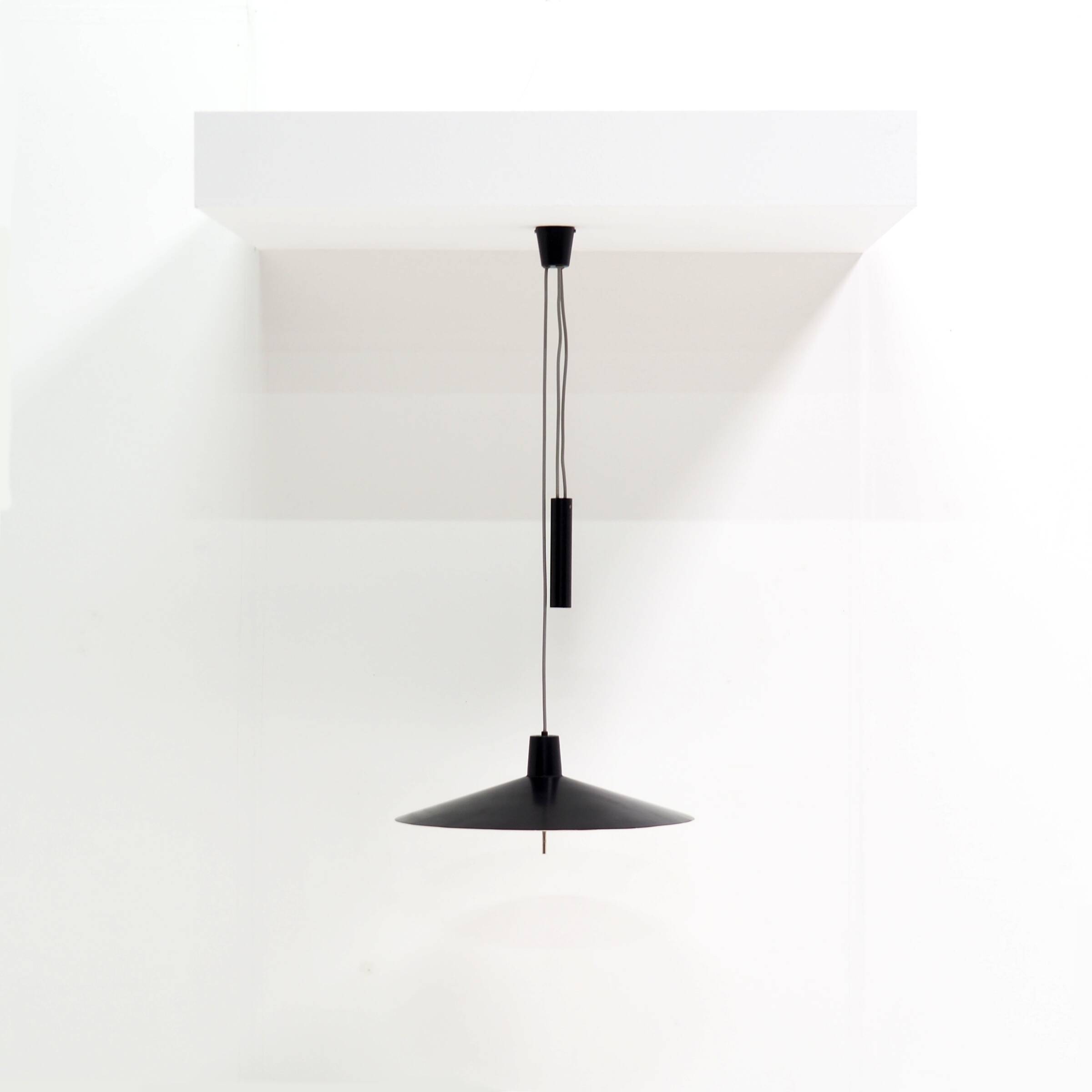 Rare, Height-Adjustable Black Metal Lamp from the 1950s